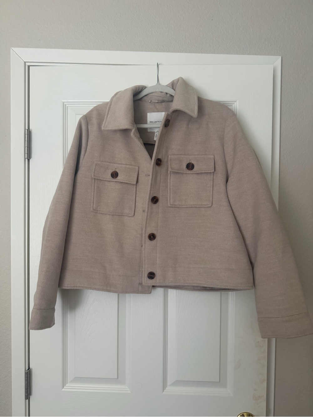 Avec Les Filles Beige-Taupe Button-Front Pea Coat